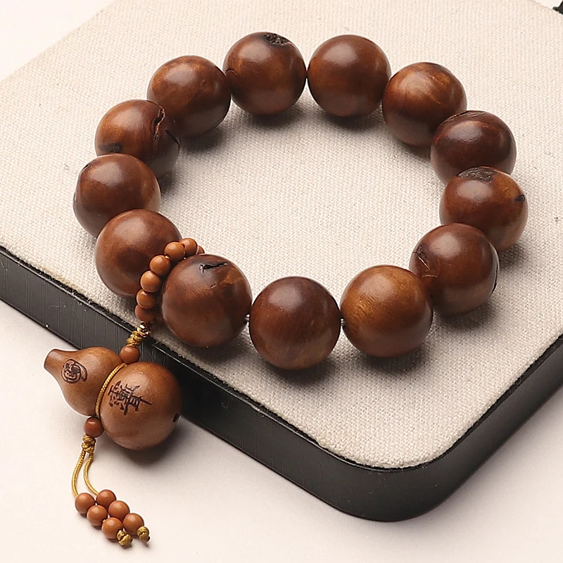 Thunder-stained jujube wood bracelet, natural thunder-patterned aged wood, unisex collectible bracelet with mountain ghost money