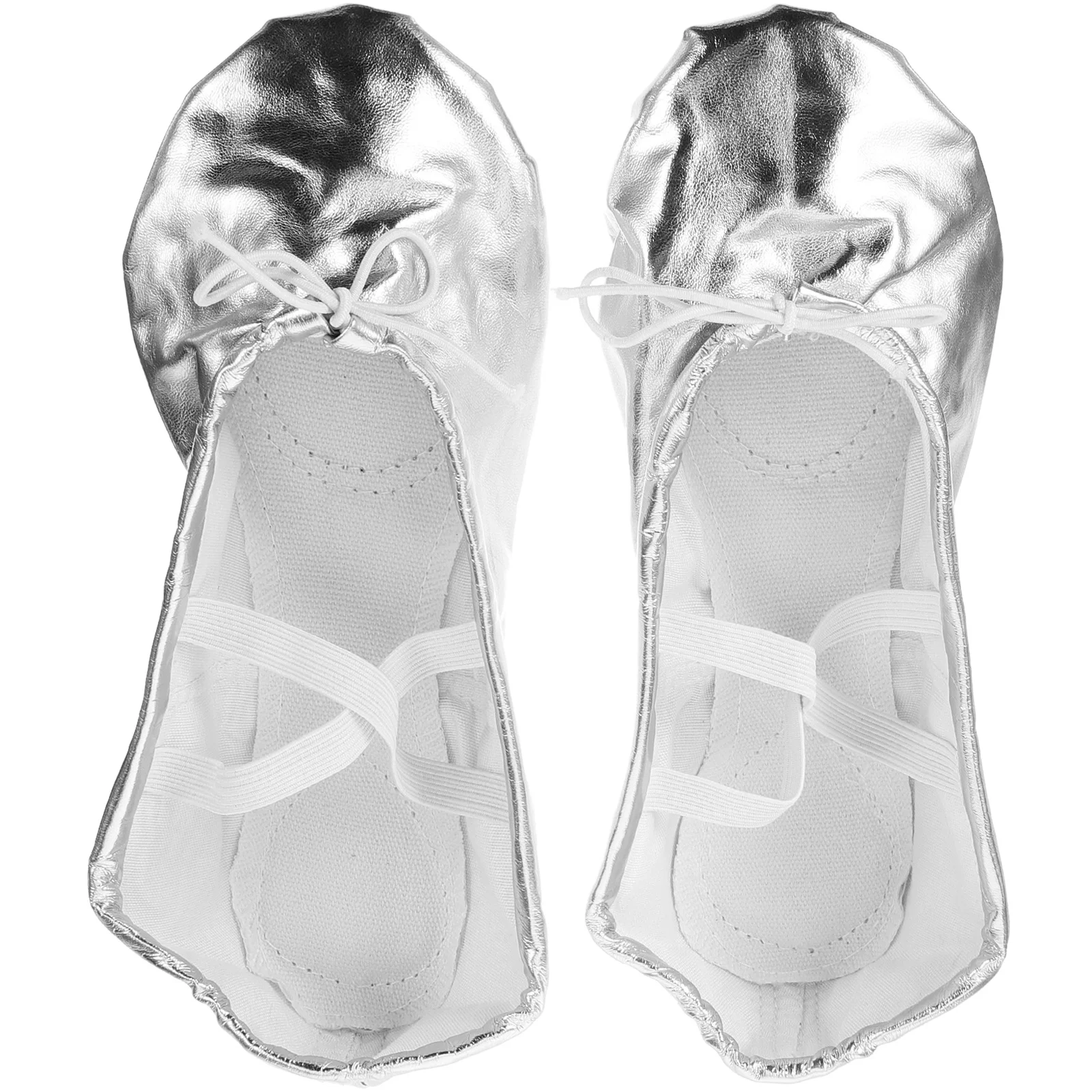 Sapatilhas de balé pu com sola antiderrapante, superfície brilhante para crianças, meninas, prática de dança de balé, prata, tamanho 34, sapatos de ioga para crianças