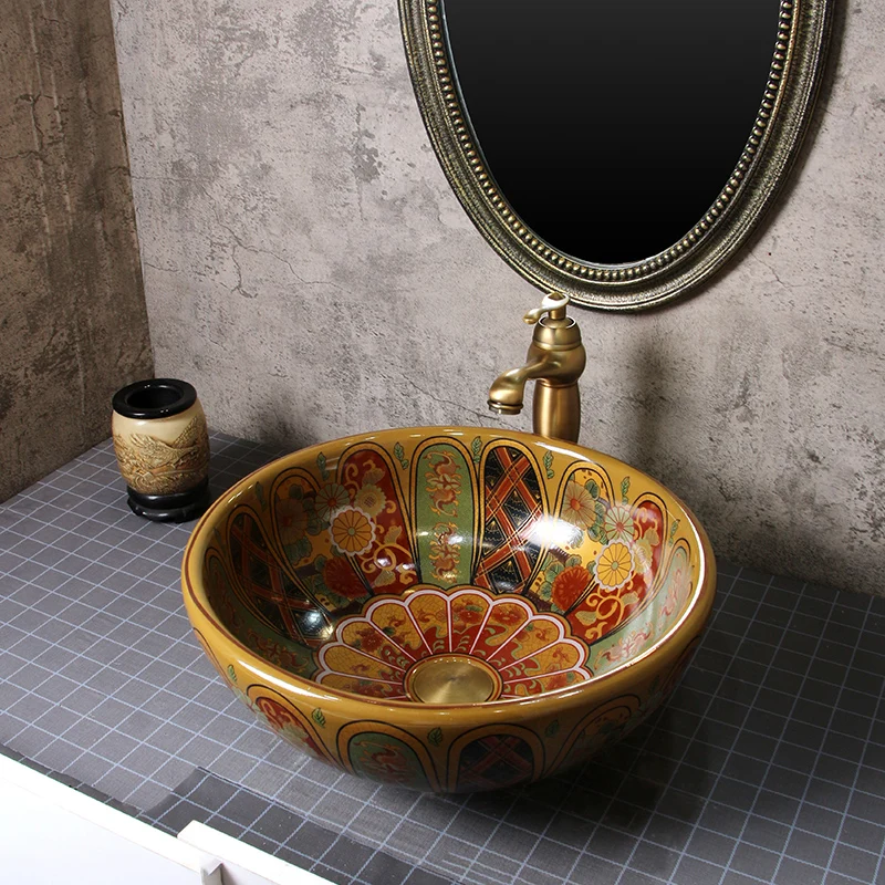 

Round wash basin Bathroom Washbasin Ceramic table basin Small balcony Art pool