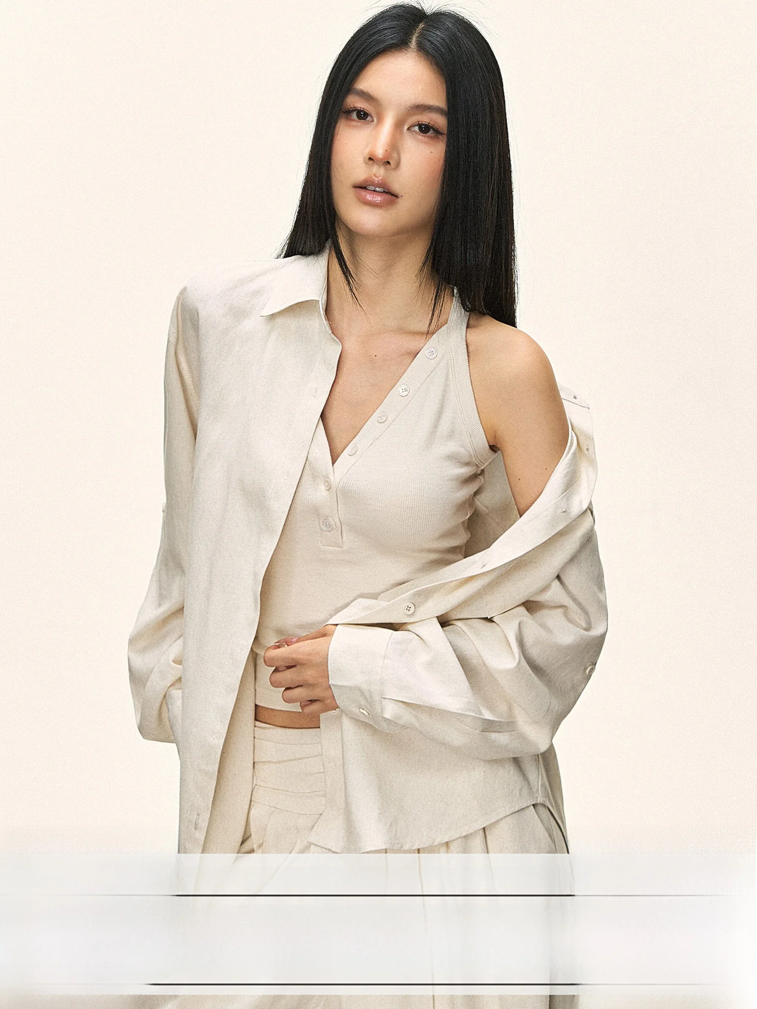 

Женский льняной повседневный свободный комплект из двух предметов 0PASSION: рубашка и брюки, весна-осень, комфортный, дышащий, в корейском стиле, для работы и повседневной носки