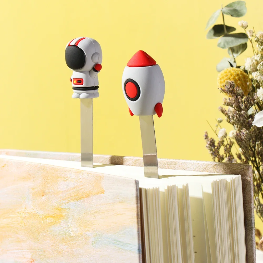 

1Pc Metal Bookmark Pagination Mark Book Clip Books Support 3D Metal Love Heart Shark Fin Astronaut School Office Supplies Gift