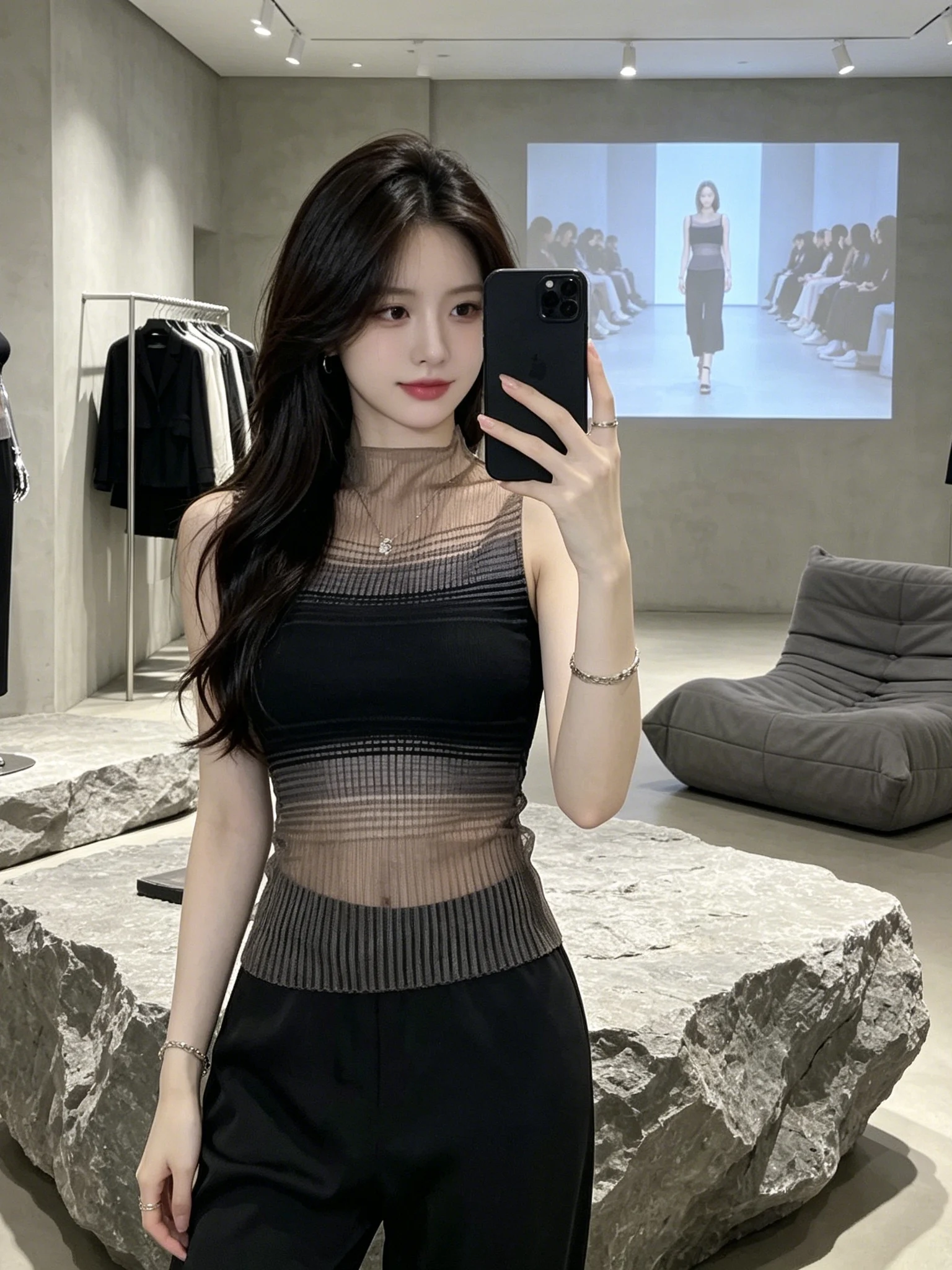 

Gradual Design Knitted Sleeveless Vest T-Shirt Summer New Style Unique Beauty Top Outerwear Sexy Commute Style round Neck Short