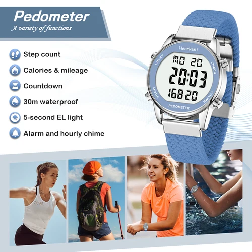 Imagen 2 del producto Hearkent podómetro relojes deportivos contador de pasos reloj mujeres relojes digitales calorías millas cronómetro cuenta atrás para caminar rastreador