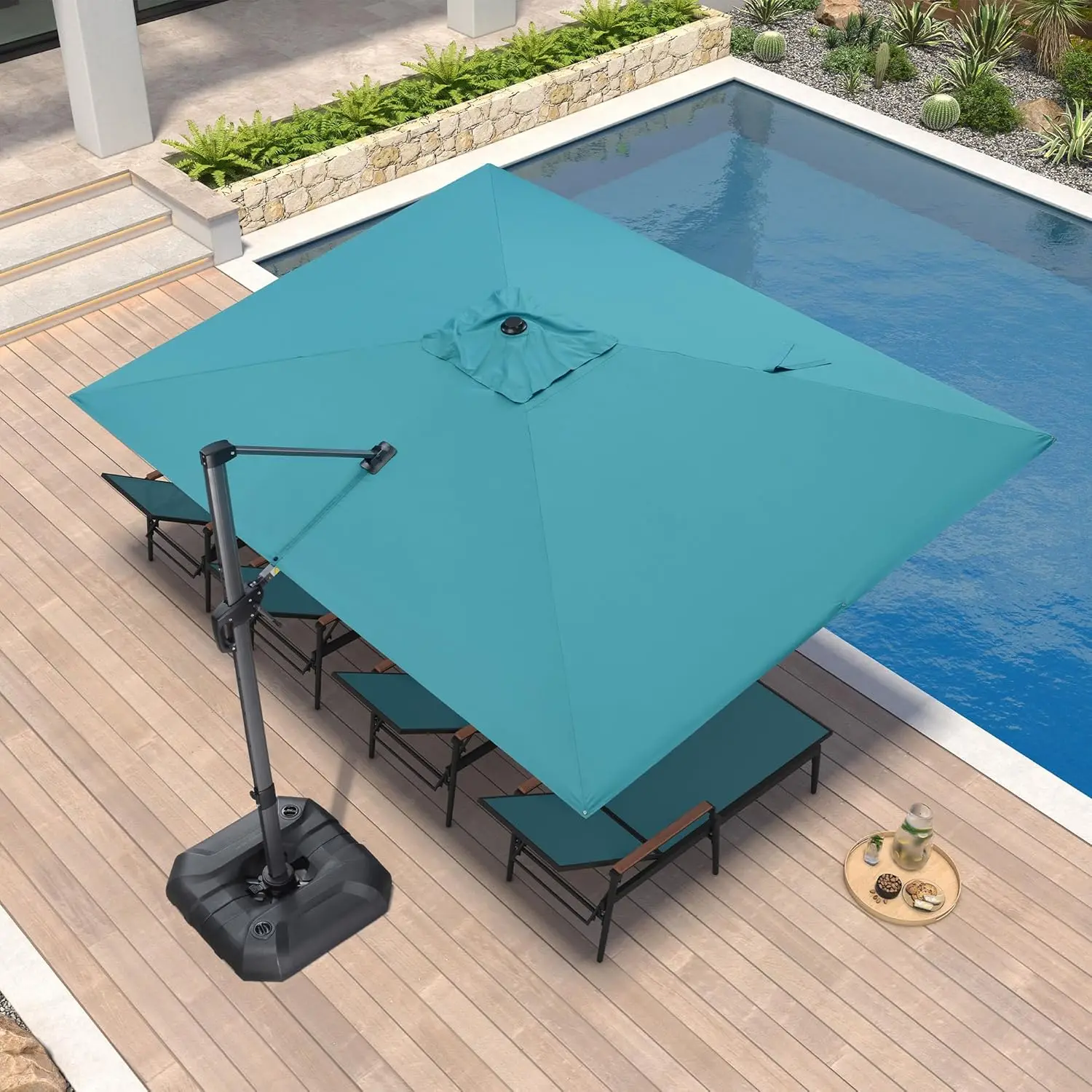 Rectangle Cantilever Patio Umbrella 360-degree Rotation Aluminum Offset for Garden Deck Pool 9'x11.5' Turquoise, Custom
