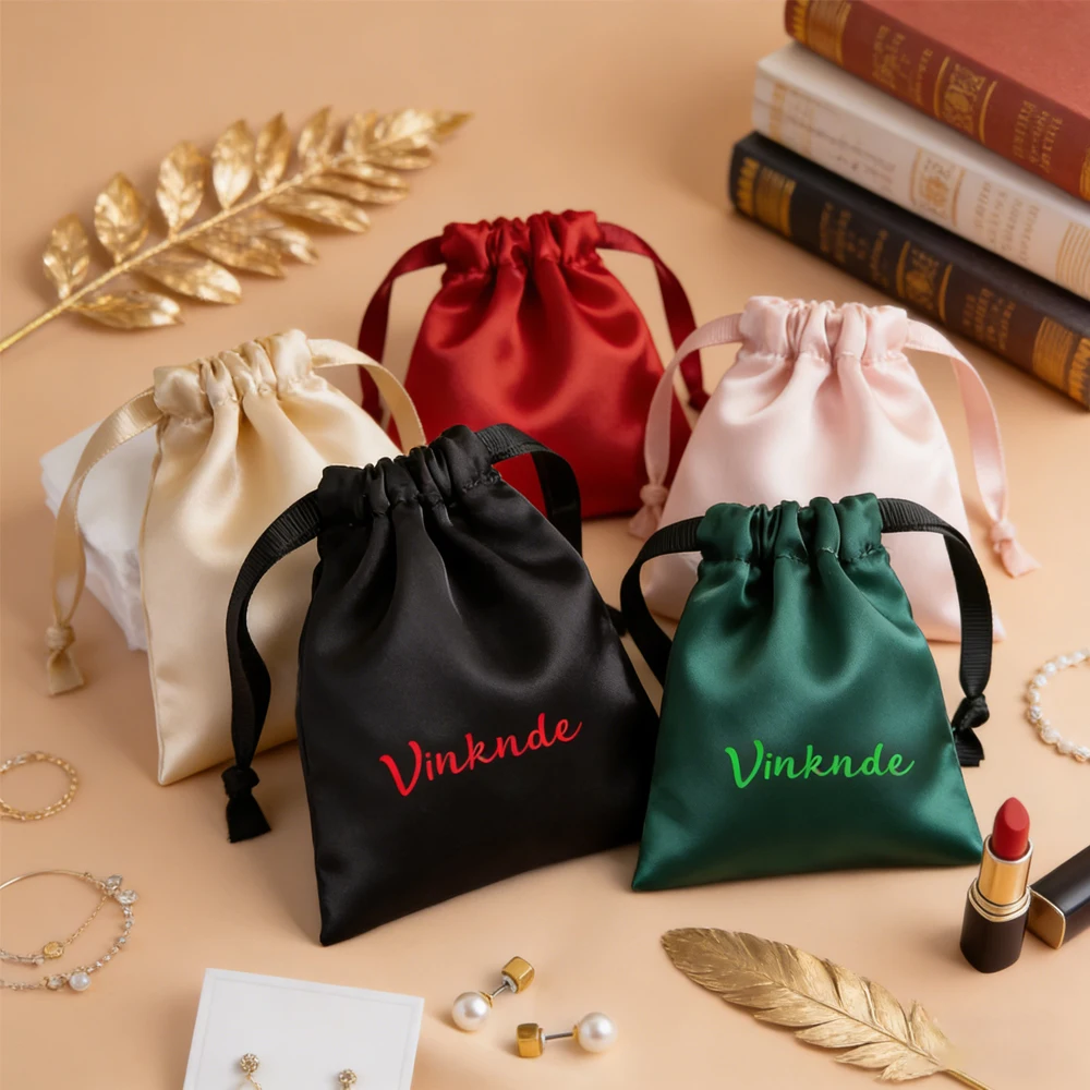 

100Pcs Custom Luxury Thick 8*10cm Silk Satin Velvet Cosmetic Bag Drawstring Jewelry Packaging Pouches Elegant Ribbon Gift Bags