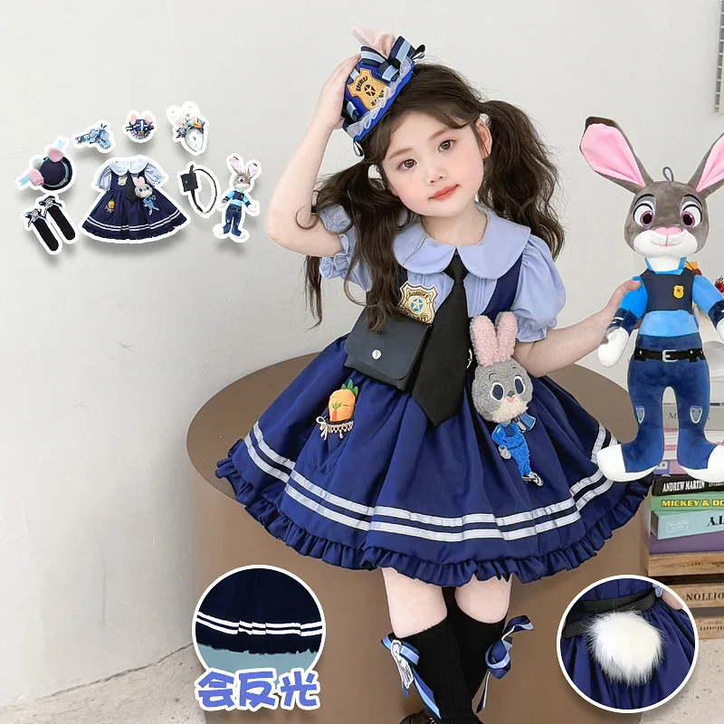 

Летний костюм Джуди Хоппс из Зоотопии для девочек: платье с коротким рукавом, костюм для ролевых игр, мультяшный косплей, подарок на день рождения