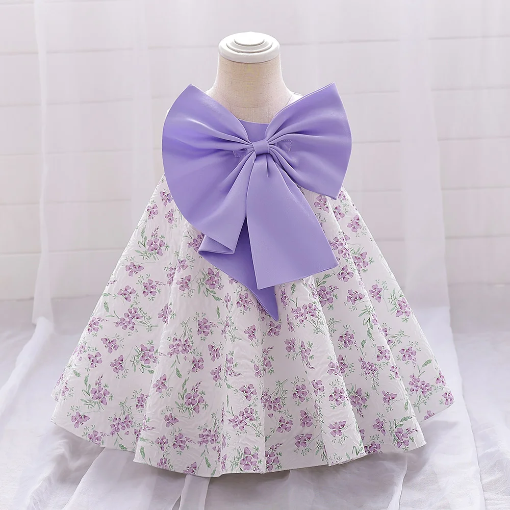 Floral Tulle Big Bow Newborn Baby Girl Dress 1st Birthday Party Baptism Clothes 9 12 Months Toddler Fluffy Outfits Vestido Bebes