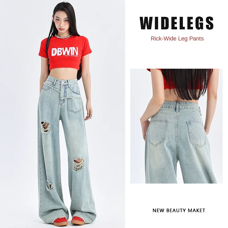 Pantalones informales para mujer, pantalones cortos vaqueros holgados de cintura alta y pierna ancha para verano, ropa de vaquera Y2k para mujer