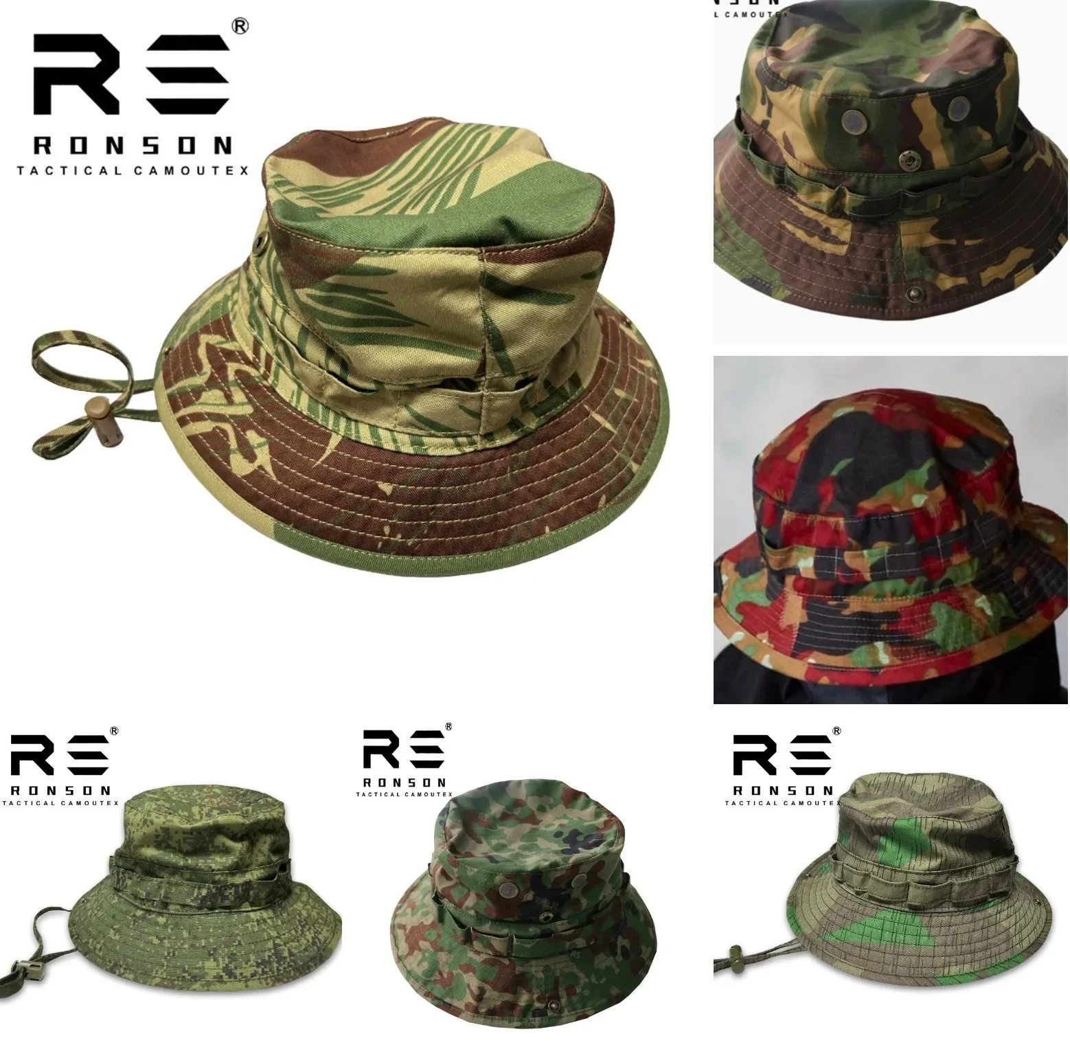 Snow Camouflage, Rhodesian Camouflage, Big Five Leaf Tactical Camouflage Hat Summer Outdoor Camping Sun Protection Bennie Hat