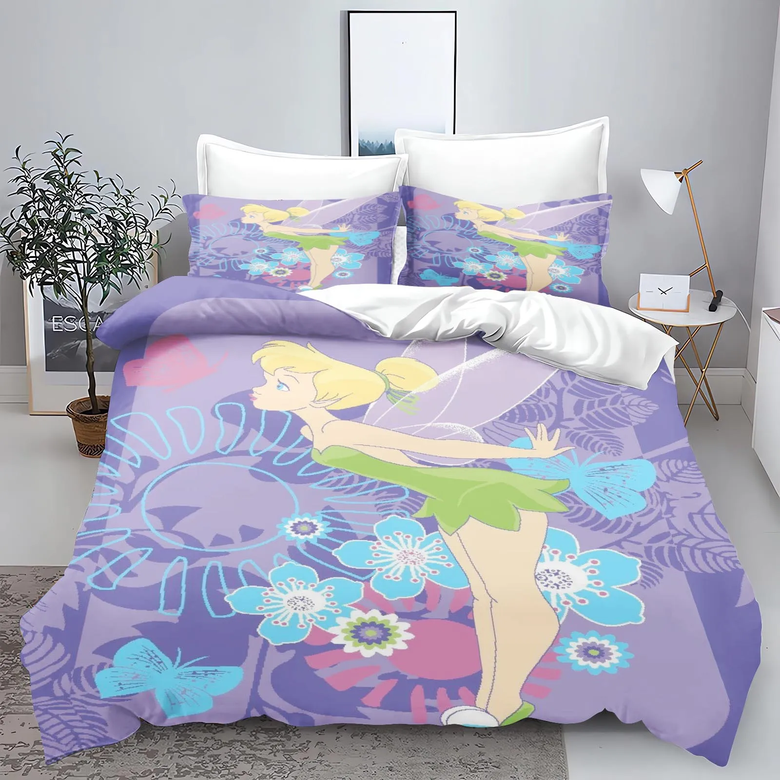 

Tinker Bell Anime Disney Bedding Set Duvet Cover 100% Polyester Suitable For Children And Adults 3-Piece Set 1 Quilt Cover