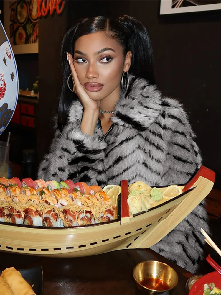 Sisterlinda Fluff Patchwork manteaux femme hiver chaud contraste rayure Zip Cardigan à manches longues filles chaudes rue Style sauvage vestes