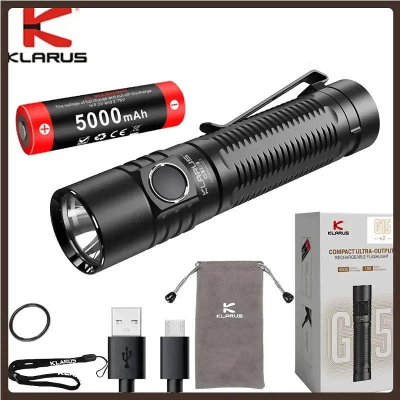 

Klarus G15 V2 LED Flashlight XHP 70 4200LM USB Rechargeable Torch with 5000mal Battery for Camping Self Defense Hiking