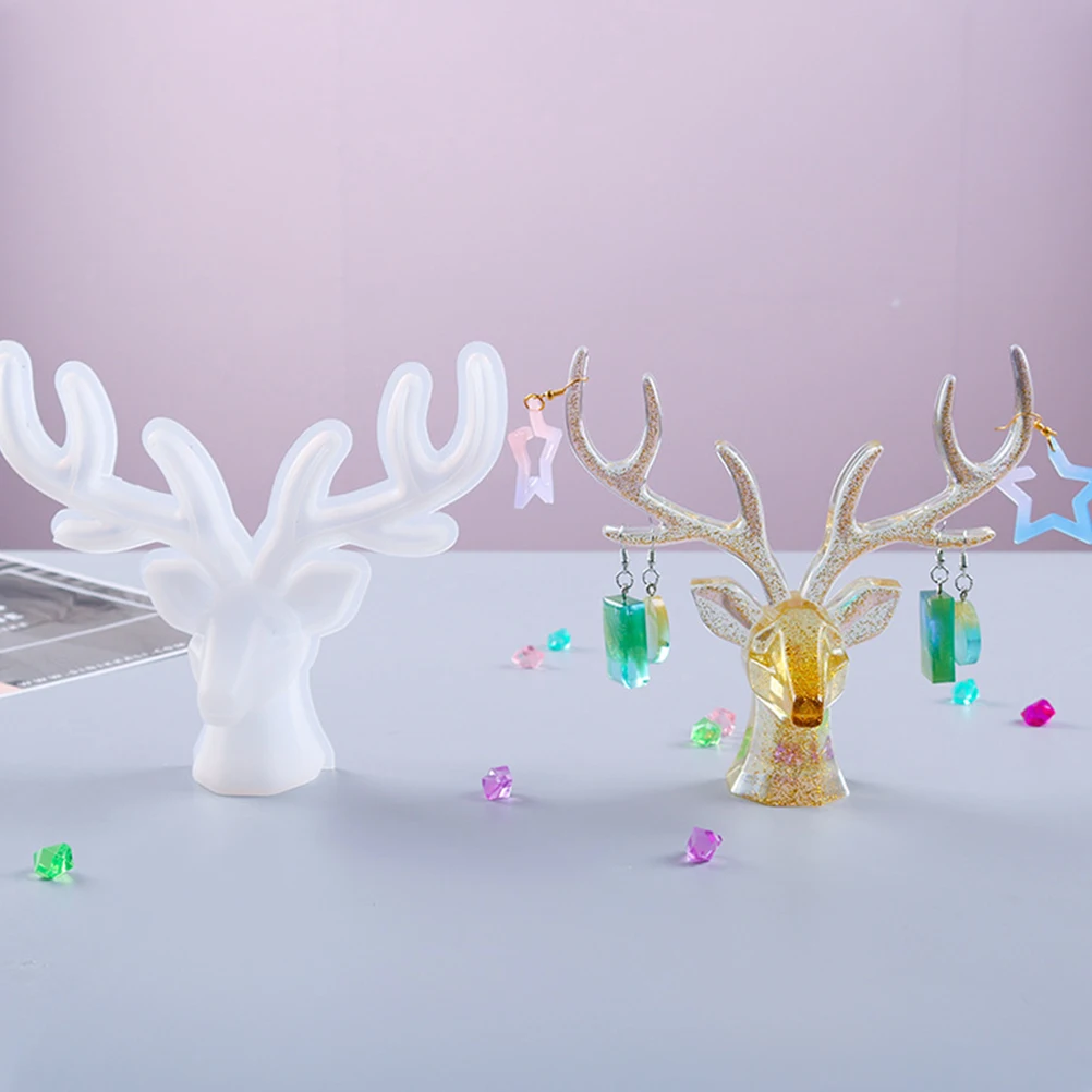 

1 Set Antler Shape Mold Deer Horn Resin Mold Jewelry Organizer Epoxy Mould For Diy Desktop Ornament Earring Holder With Wooden
