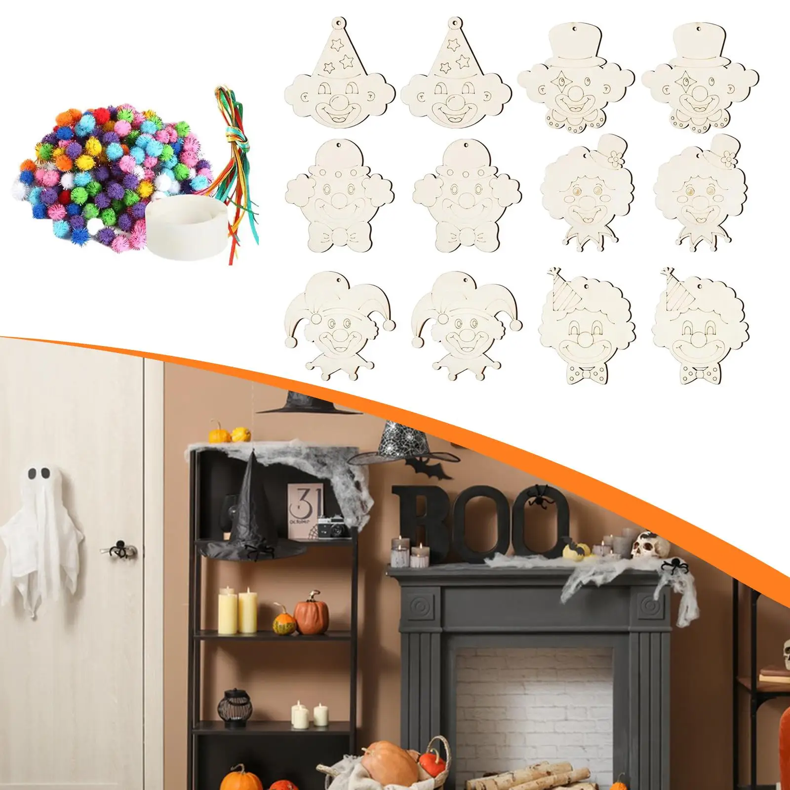 

12 шт., деревянный клоун, пустой подвесной деревянный пустой брелок для активных школьных подарков