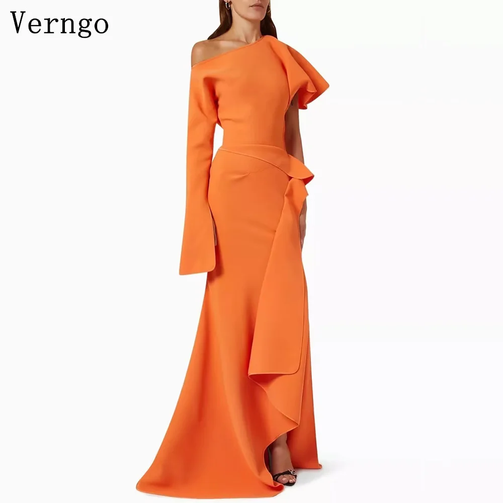 

Verngo Orange Crepe Evening Dress One Shoulder Mermaid Formal Occasion Dresses Elegant Saudi Arabia Prom Gowns Customized