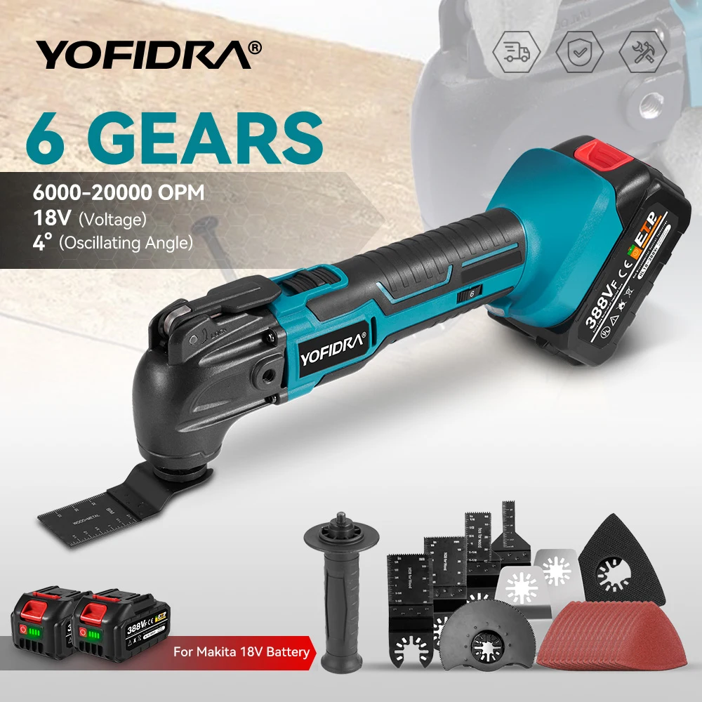 Yofidra Oscillating Multifunction Tool for Makita 18V Battery Multi-Tool Variable Speed Renovator Electric Trimmer Electric Tool