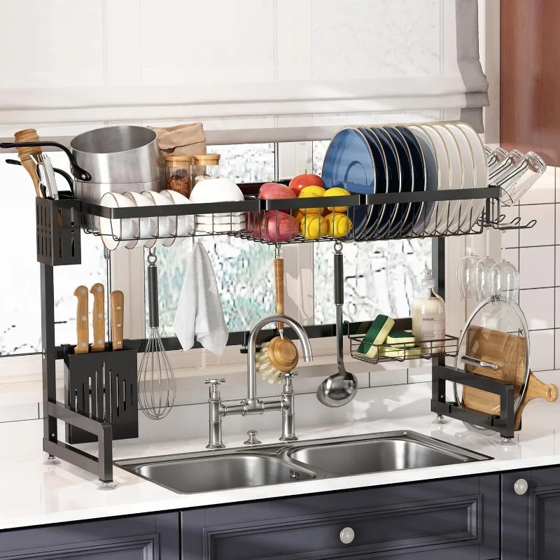 Over The Sink Dish Drying Rack, 2-Tier Adjustable Length(33.5-36.2in) Stainless Steel