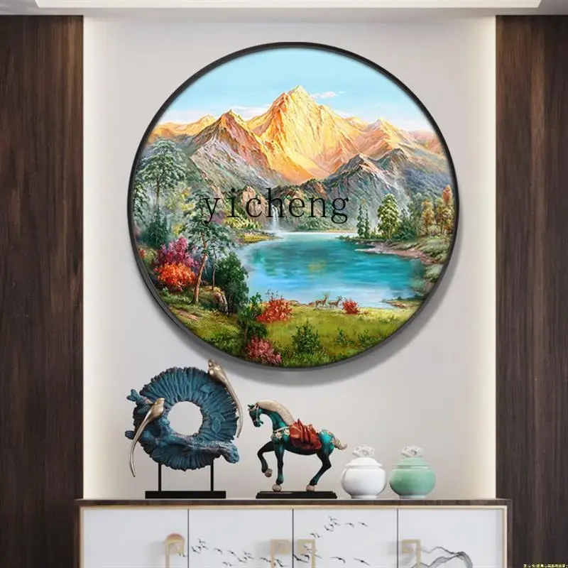 XL high-end hand-painted oil painting landscape landscape Jinshan cornucopia circular entrance decoration