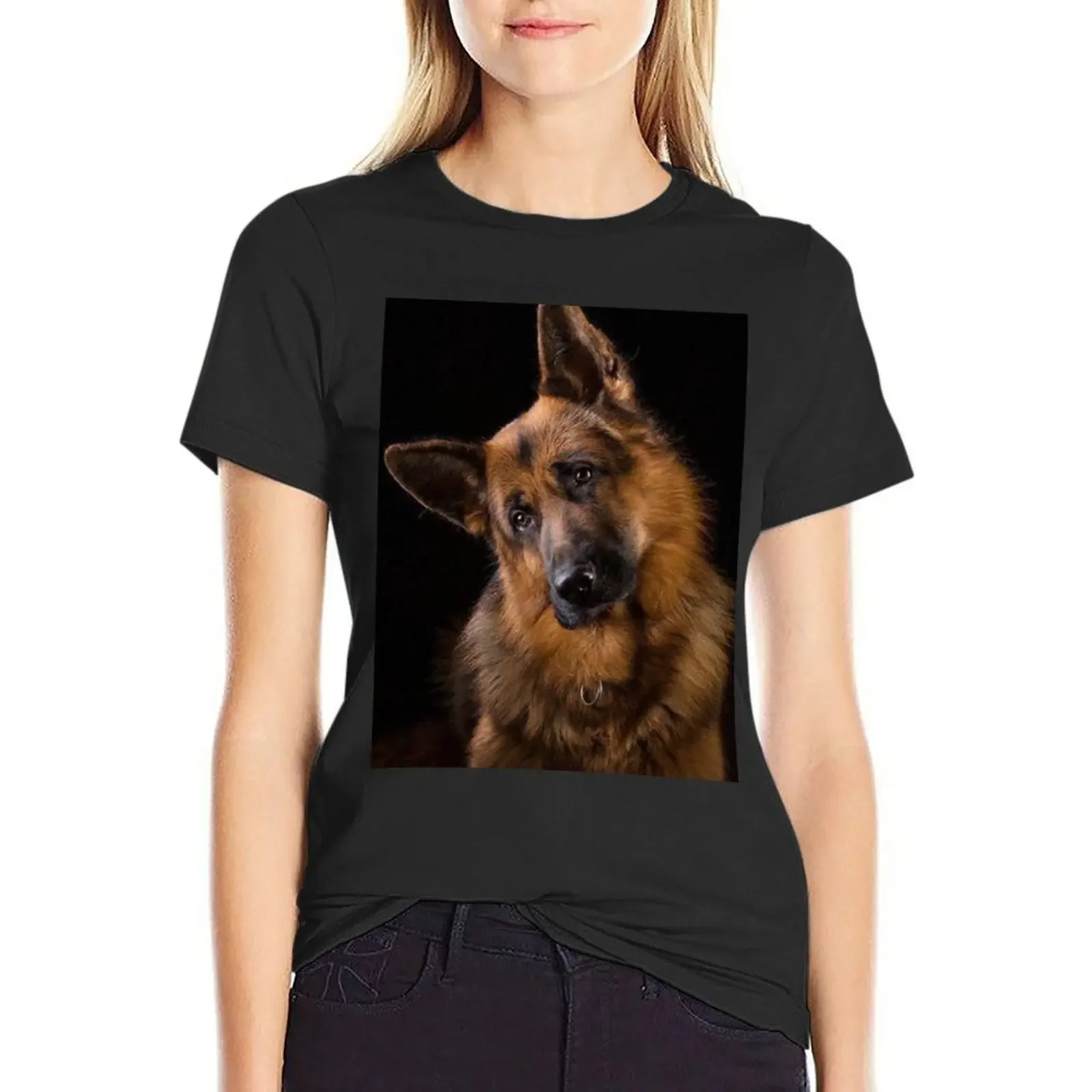 

German Shepherd Dog Art T-Shirt summer top sports fans kawaii clothes blacks t shirt for Women