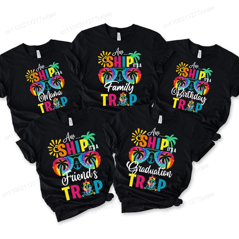 تي شيرت Aw Ship It's A رحلة عائلية للرجال والنساء تيشيرتات مجموعة فرقة الرحلات البحرية وأعياد الميلاد العائلية تي شيرت بأكمام قصيرة