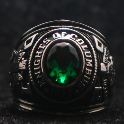Newest Unisex 316L Stainless Steel K of C Brother Green Stone Ring