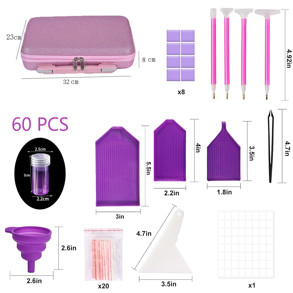 5d 다이아몬드 페인팅 도구 액세서리 플라스틱 보관, 보라색 30/60 병, 구슬 보관 용기, 보관 가방 정리