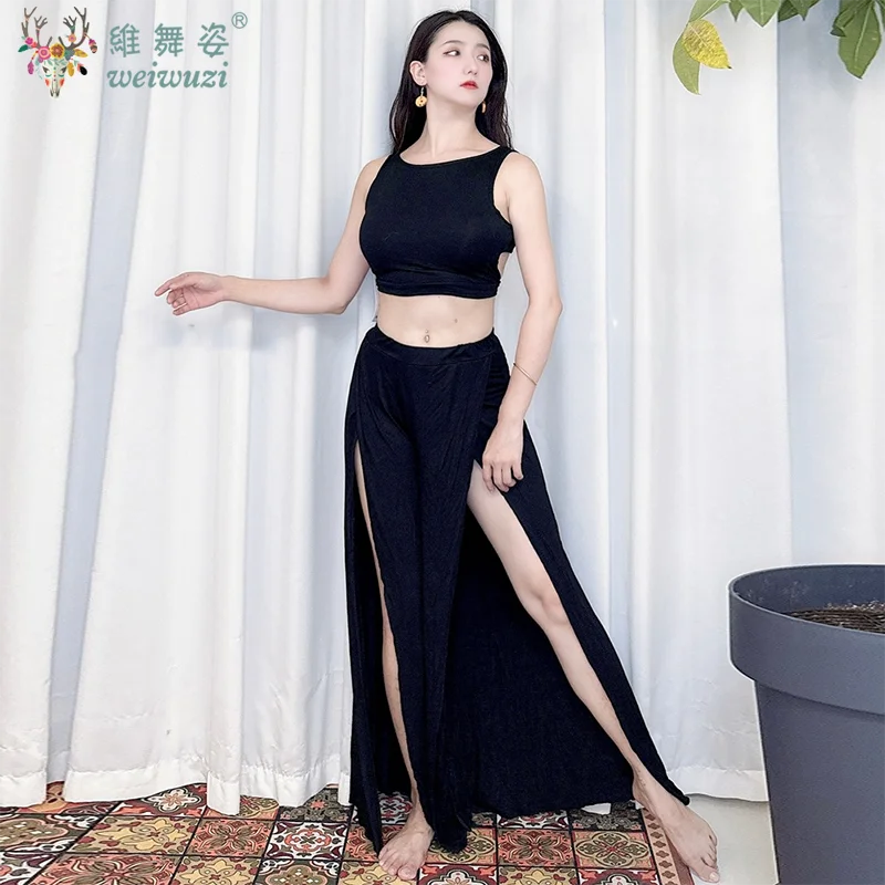 Traje de dança do ventre, top sexy + saia longa, 2 peças, conjunto para mulheres adultas, performance de palco, dança oriental, roupa de prática