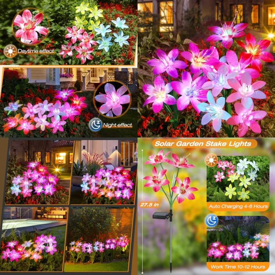 

Solar Garden Lights Outdoor, 5 Colors Lily Flowers and 7-Color Changing Led Lights for Outside, Solar Outdoor Light Waterproof