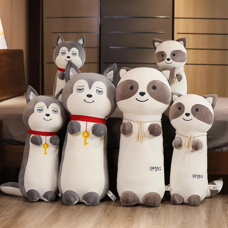 Hot 70cm-110cm Cartoon Husky Dog Plush Long Sleep Pillows Stuffed Animal Raccoon Toys Soft Cushion Doll Kawaii Kids Nice Gifts