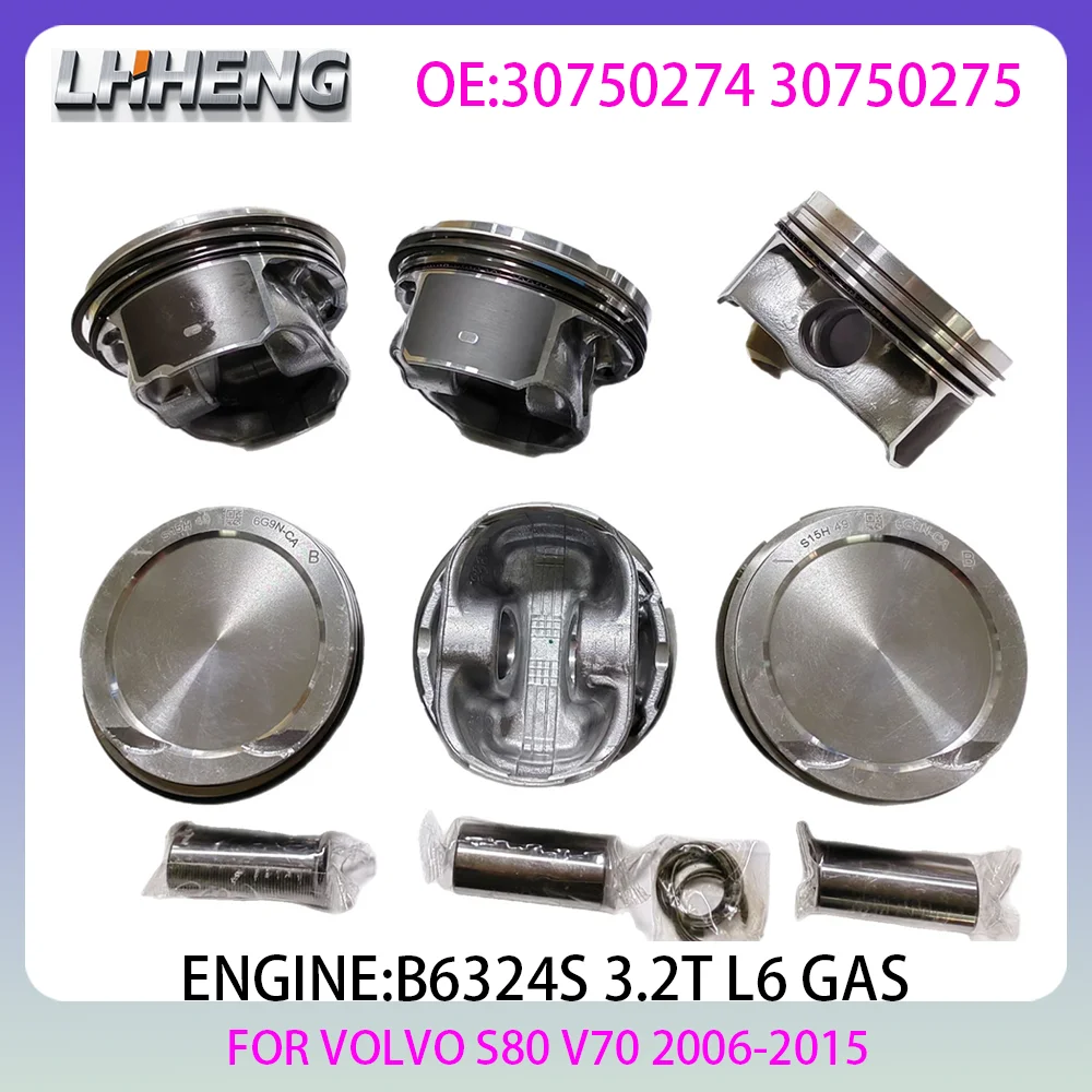 Engine Piston & Piston Ring set For VOLVO S80 V70 XC60 XC70 XC90 3.2L 3.2 L T L6 GAS 2006-2015 30750275 B6324S5 B6324S 30750274
