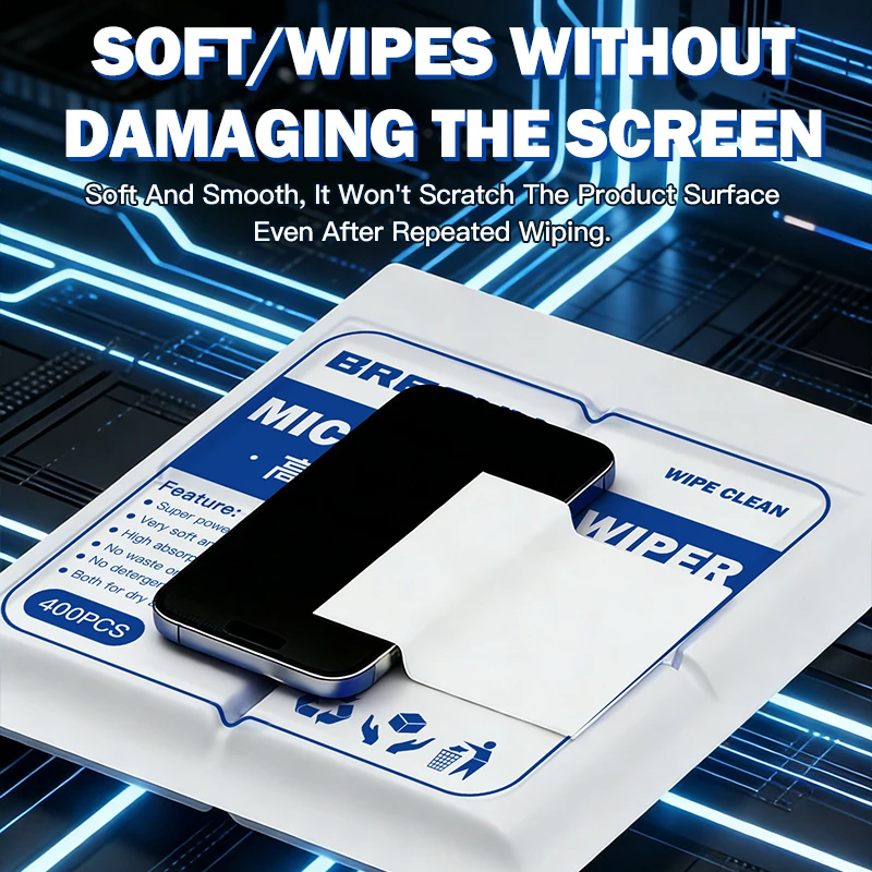 BRESUN Lint-Free Wipes, 100/400 Pcs  for Cell Phone Repair Screen Cleaning Dust Removal Oil Absorption General Cleaning Tools