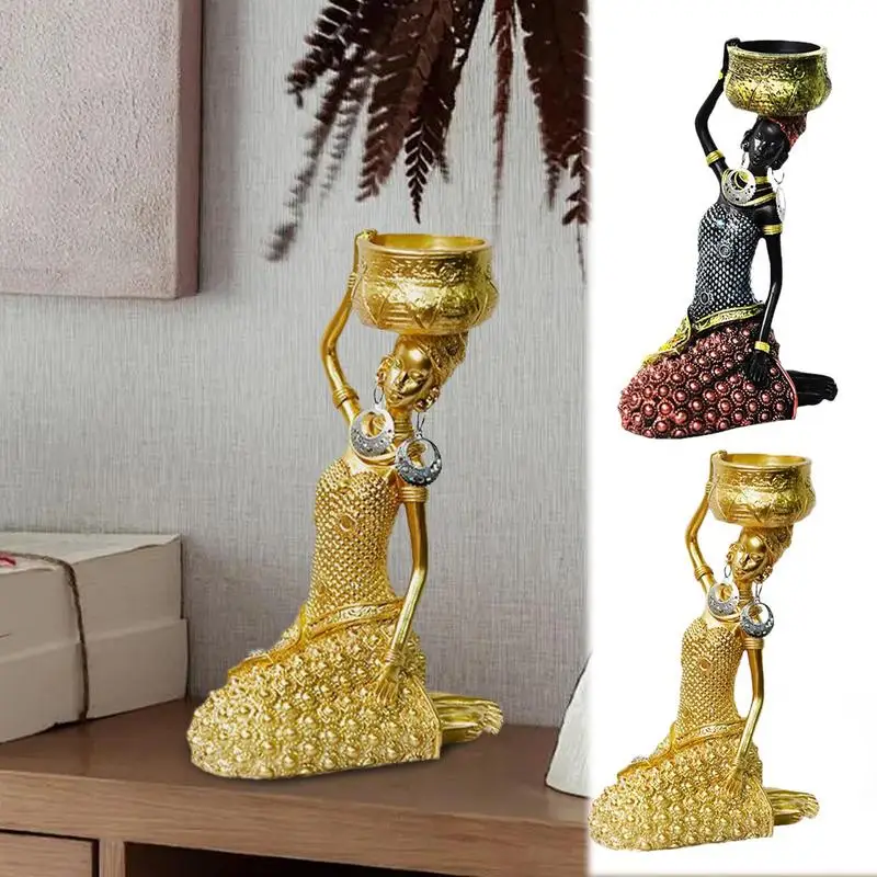 

Vintage African Female Sitting Statue Table Display Sculptures Aesthetic Resin Home Decorative Hand-Carved Crafts ornaments