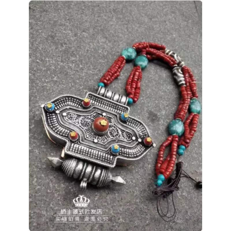 

Ожерелье в китайском тибетском стиле, каменная бусина, коробка Gawu, ожерелье