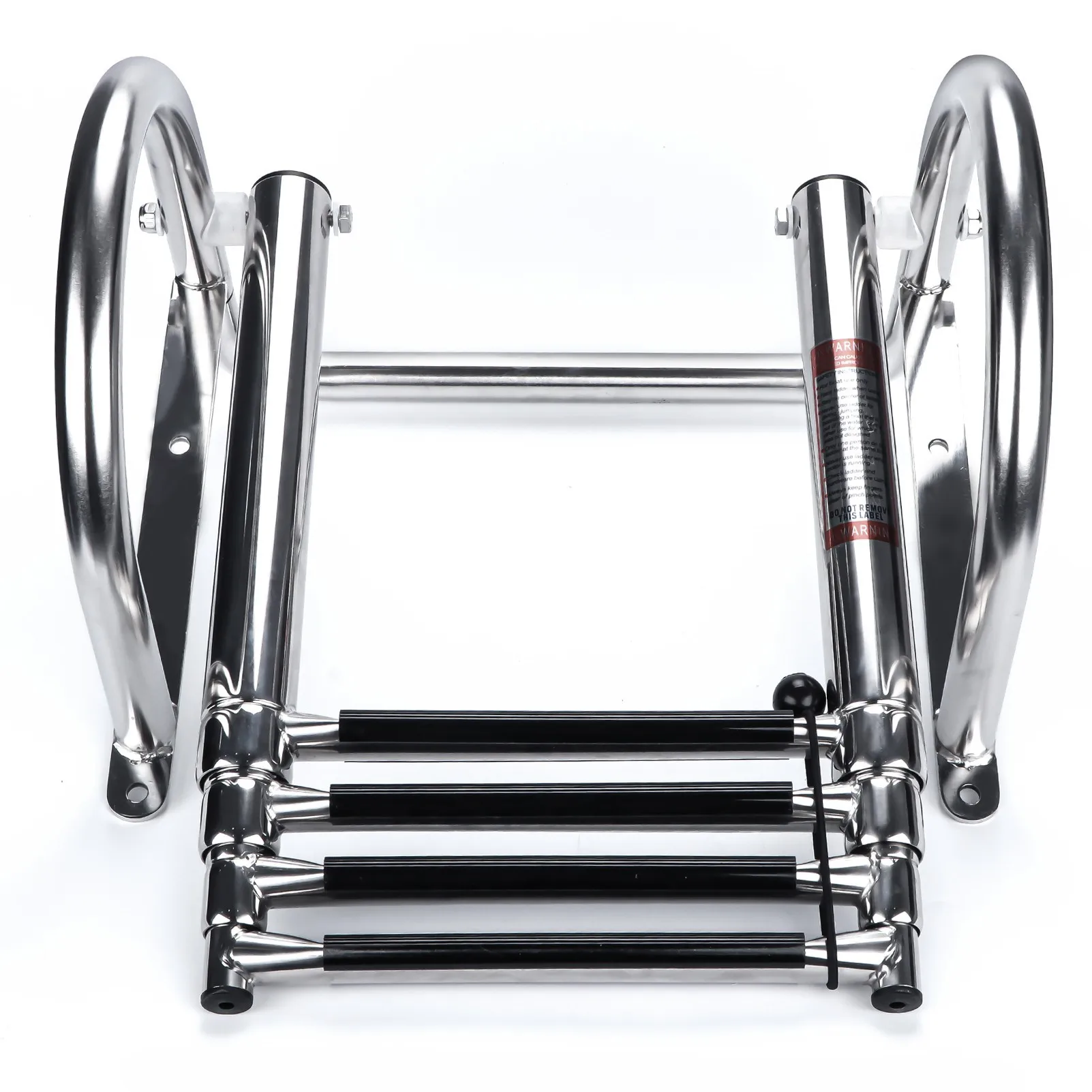 3/4 Step Pontoon Boat Ladder Mirror Polishing, Stainless Steel Telescoping Folding Ladder with Pedal and Safe Handrails