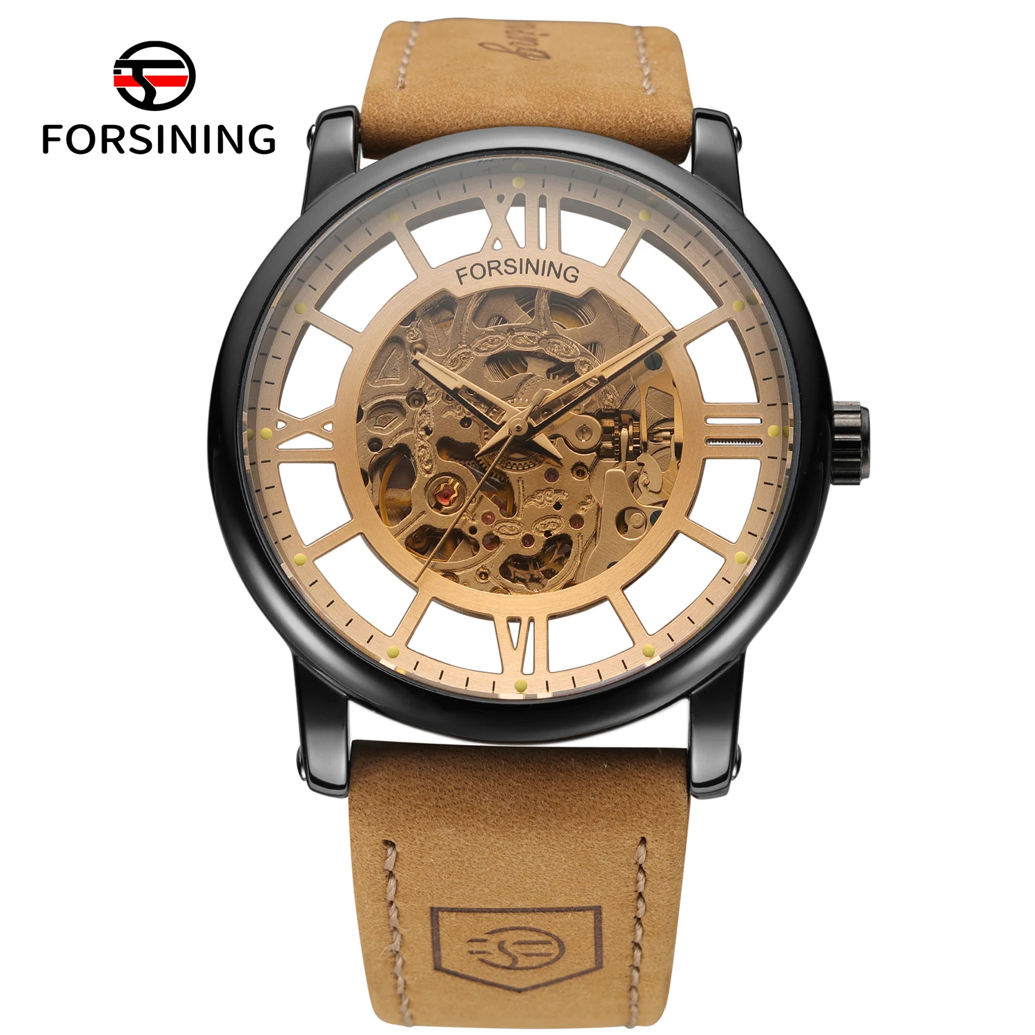 

FORSINING 2025 Новые мужские механические часы с полым дизайном, светящиеся повседневные водонепроницаемые часы из натуральной кожи, Relogio Masculino