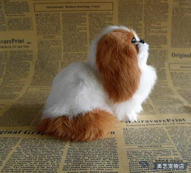 lovely Pekingese dog 14x10cm furry fur dog model toy polyethylene & furs resin handicraft decoration toy gift a2360