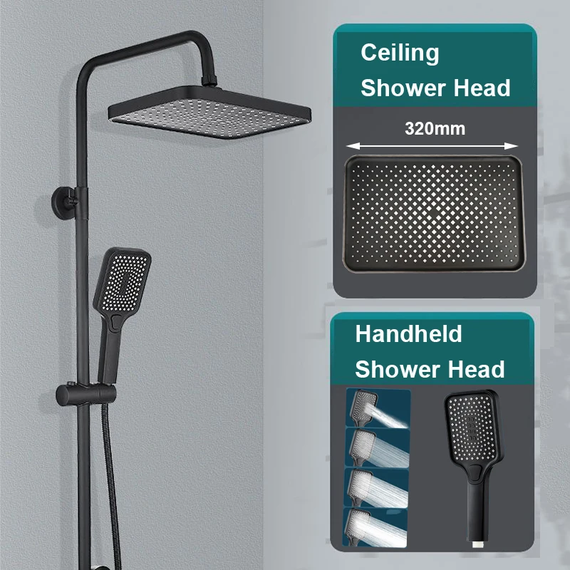 Silver Black Ceiling Mounted Rainfall Shower Head Large Panel Water Saving Showerheads Handheld Shower Bathroom Accessory