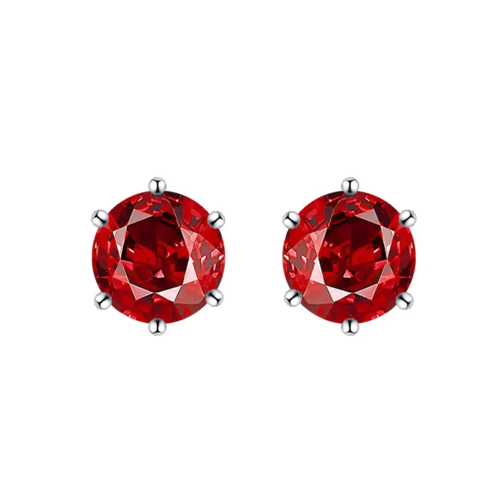 Zhen Chengda Fashion Versatile Six Claw Set 6mm Red Green Sapphire Earrings for Women Small and Versatile