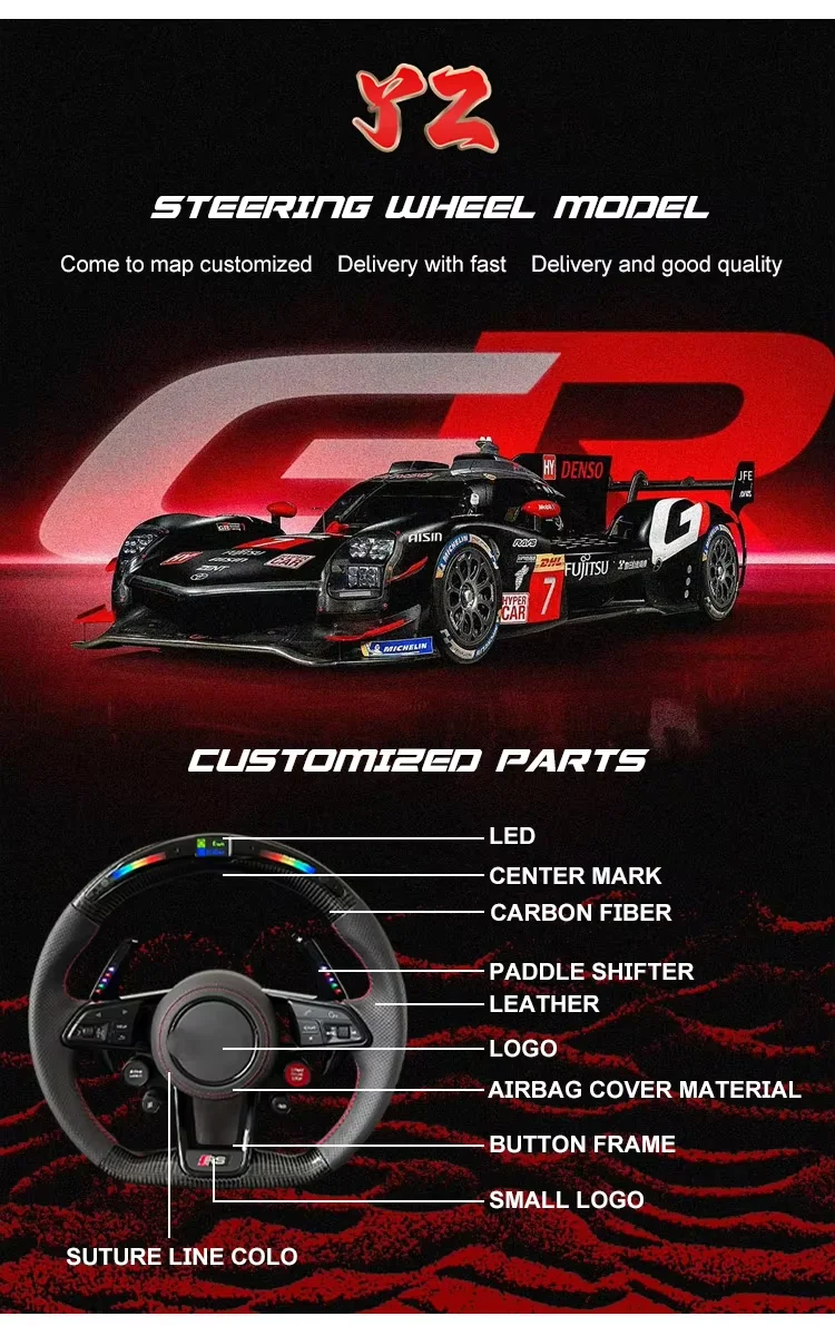 2020 for Ford Mustang GT Real Carbon Fiber Racing Steering Wheel with Fancy LED Shift Light Design for 2018 2019 Cars