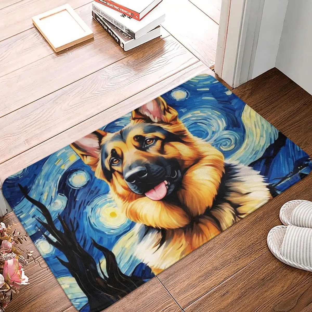 German Shepherd Starry Night Art Portrait Anti-slip Doormat Floor Mat Carpet Rug for Kitchen Entrance Home Bedroom Footpad Mats