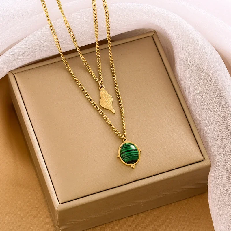 Nuova collana lasso turchese perline grandi foglie, versatile collana multistrato da donna alla moda