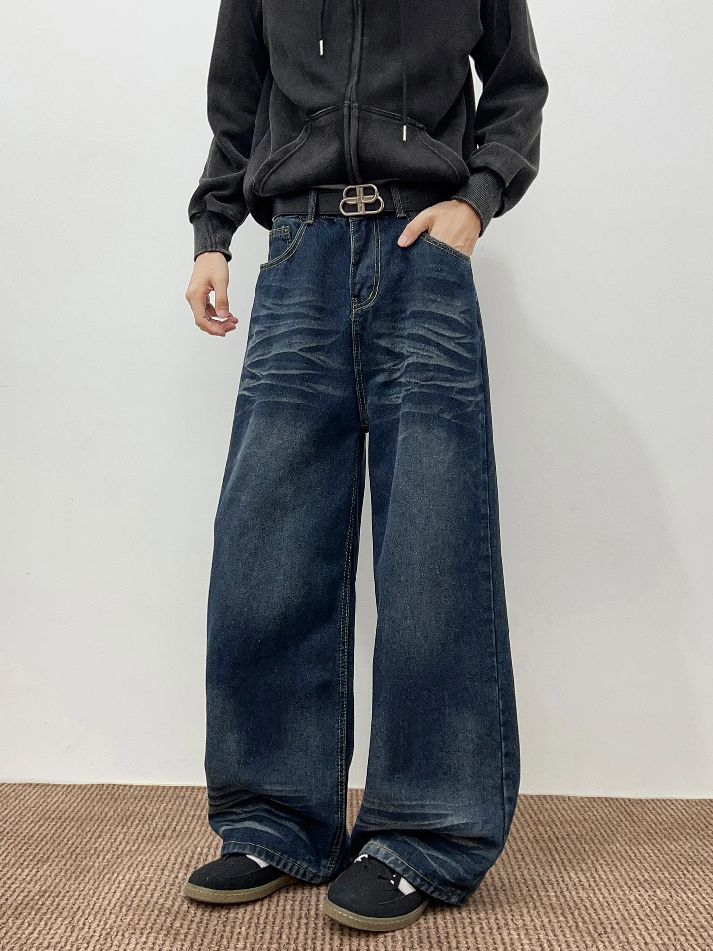 

Retro Waed Straight Leg Jeans Men's Casual Loose Fit Spor Low Waist Zipper Closure Low Stretch American Sle Spring Autumn