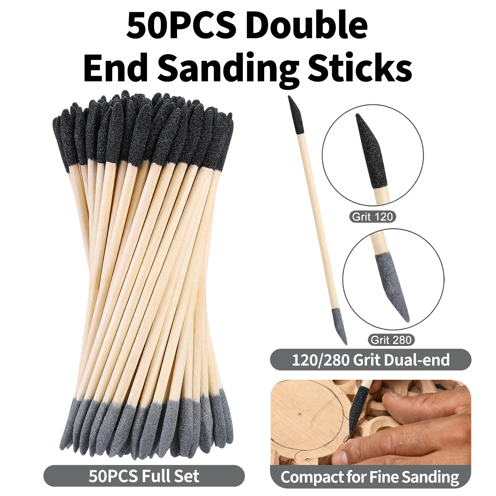 50PCS Double End Sanding Sticks 120/280 Grit For Model Corner Gap Jewelry Wood Handicraft Deburring Polishing In Tight Spaces