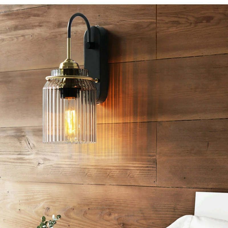 Lámpara de pared de estilo Industrial Retro Para mesita de noche, candelabro nórdico Vintage para Bar, pasillo, espejo frontal de hierro, accesorios de vidrio Edison