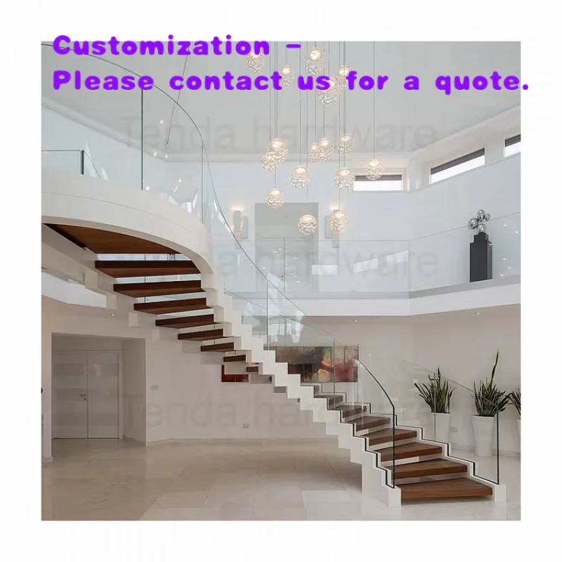 

custom.Helical Staircase with Twin Stringers Durable Wood and Tempered Glass Modern Indoor Stairs
