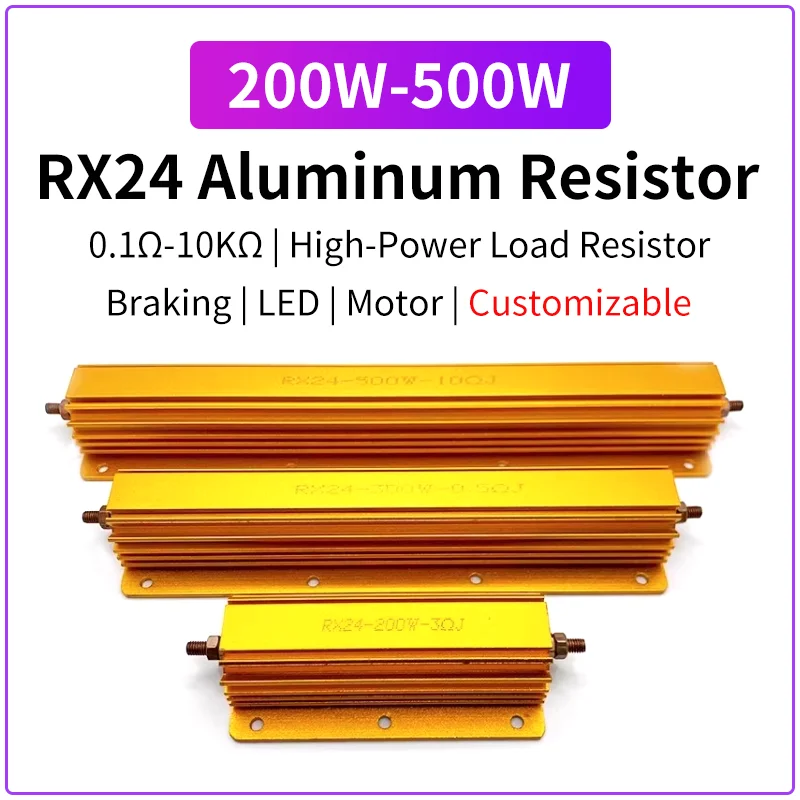 RX24 Aluminum Power Resistor 200W 300W 500W 0.1Ω~10KΩ Metal Shell Wirewound Load Resistor for LED Motor Braking