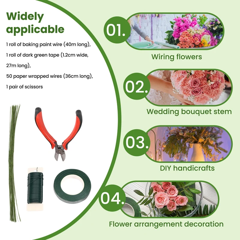 Floral Arrangement Tool Kit Floral Tape Stem Wrap Green Stem Wire Floral Wire For Bouquet Stem Wrap Florist