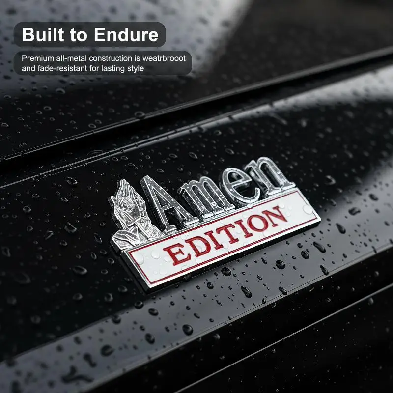 3D Metal Faith Cross Car Badge Praying Hands Design 4 Colors Amen Edition Auto Emblem Adhesive Sticker for  Vehicle Decor