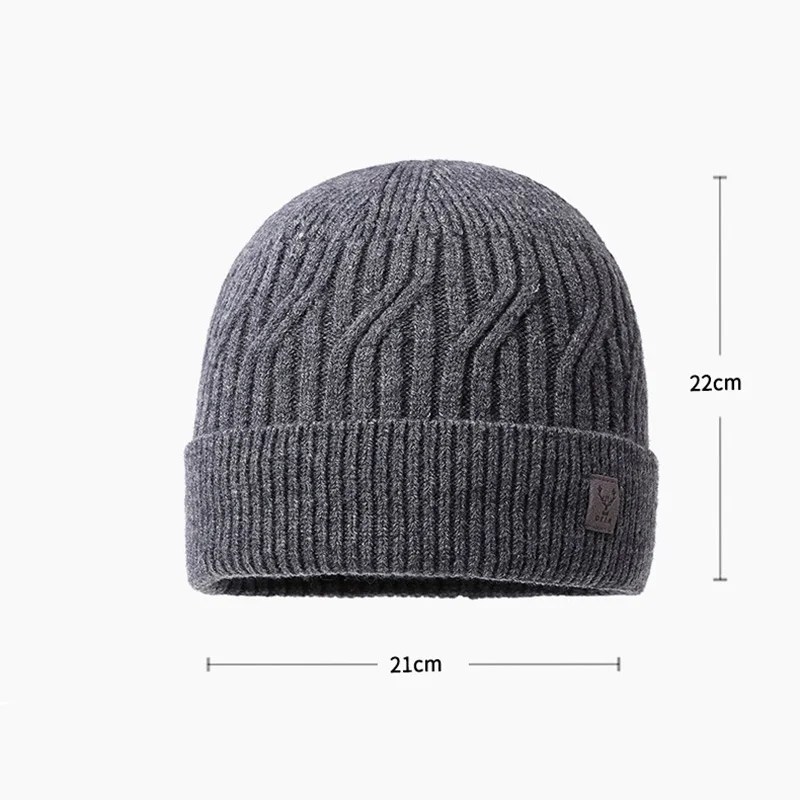 Winter Men Cycling Cold Proof Core-Spun Yarn Knitted Pullover Hat Deer Simple Stripe Plush Thicken Wool Father's Cap A48