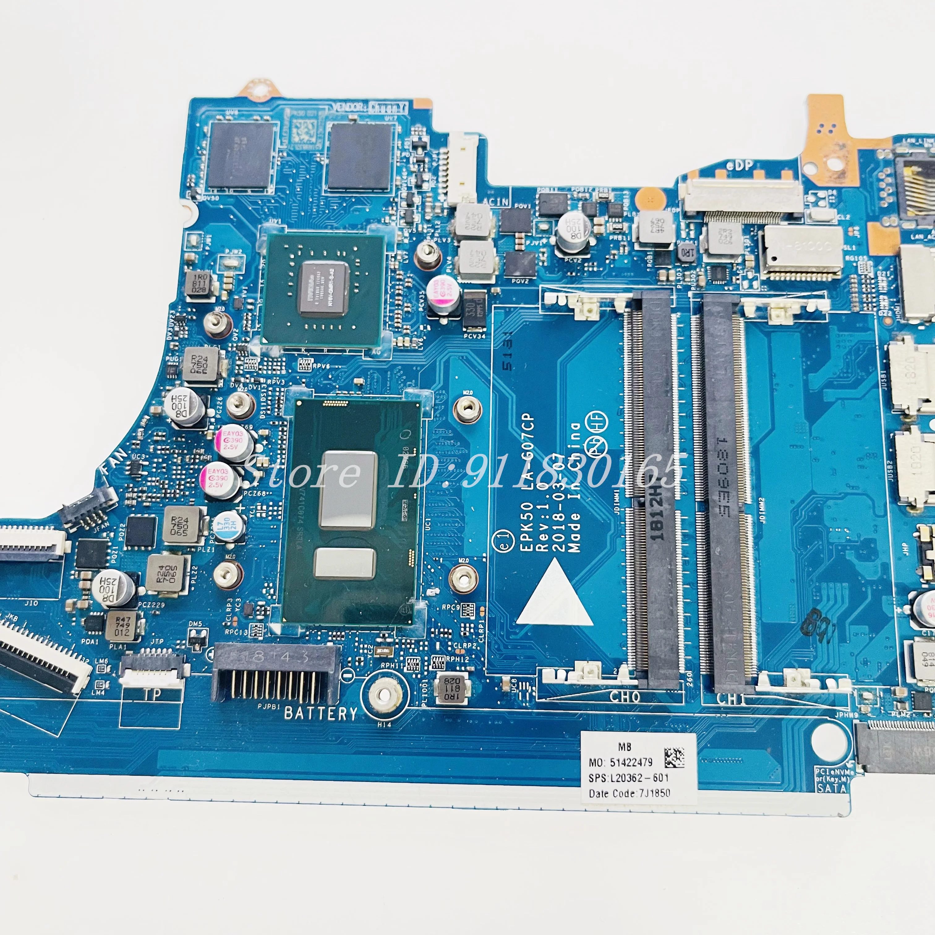 Imagem -04 - Placa-mãe Portátil para hp Pavilion Epk50 La-g07cp La-g07cp La-g07bp 250 g7 256 g7 15-da 15z-da L20362601 Cpu V2g-gpu Ddr4